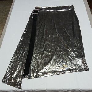 Dolls Kill Poster Grl Shiny Silver Maxi Skirt w/ Side Slit & Rhinestone Straps M